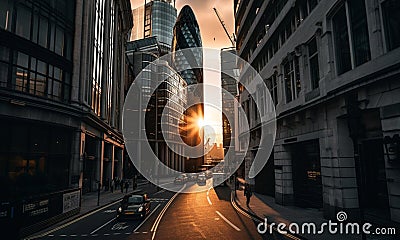 London streets at sunset. Road traffic in London. Stock Photo