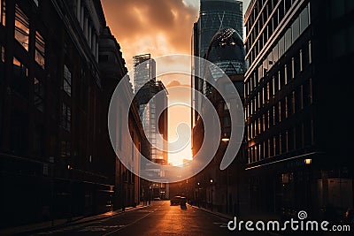 London streets at sunset. Road traffic in London. Stock Photo