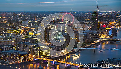 London at sunset. City background. Night lights Westminster side Stock Photo