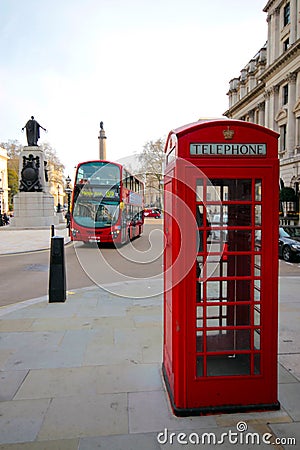 London symbols Phone Booth and Bus Editorial Stock Photo