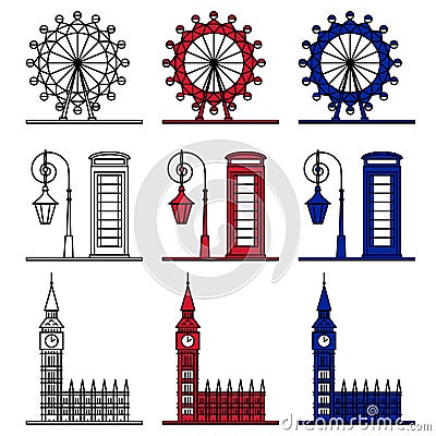 London Symbols Set - Famous Buildings Vector Illustration