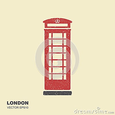 London telephone booth. Flat icon with scuffed effect Vector Illustration