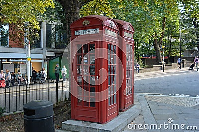 London telephone boxes box red london england Hampstead heath Editorial Stock Photo