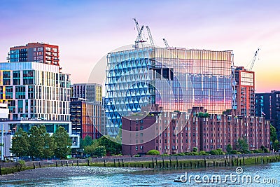 London Thames river waterfront and US Embassy sundown view Stock Photo