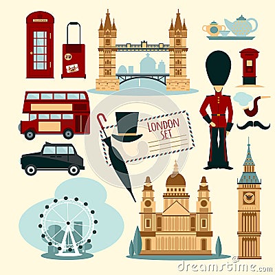 London Touristic Set Vector Illustration