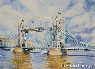 London,Tower Bridge cityscape view of London Cartoon Illustration