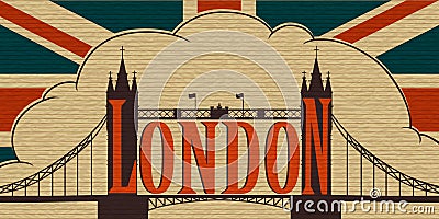 London, Tower Bridge and the flag of the UK Vector Illustration