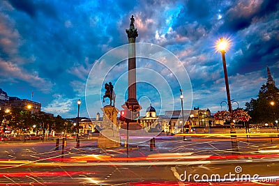 London Trafalgar Square sunset Nelson column Editorial Stock Photo