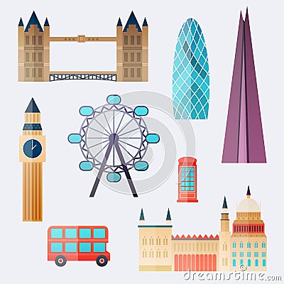 London. Travel buildings and famous landmarks. Vector Illustration