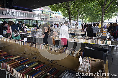 London, U.K., July 22,2021- Book market. candid people at the outdoor book market on the South Bank of the River Thames, London Editorial Stock Photo