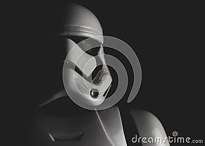 London UK - April 29 2020 - Black and white photo of a storm trooper from Star Wars Editorial Stock Photo