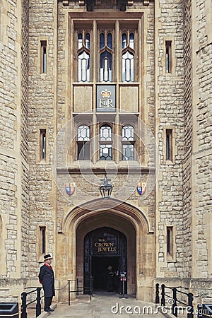 Waterloo Block building, venue for the Crown Jewels Exhibition in Tower of London, historic castle and popular tourist attraction Editorial Stock Photo