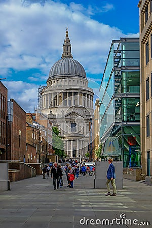 London, UK - August 3, 2017: Looking towards St. Paul's Cathedral from the Millennium Editorial Stock Photo