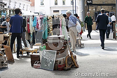Sale of antiques on the Spitalfield market Editorial Stock Photo
