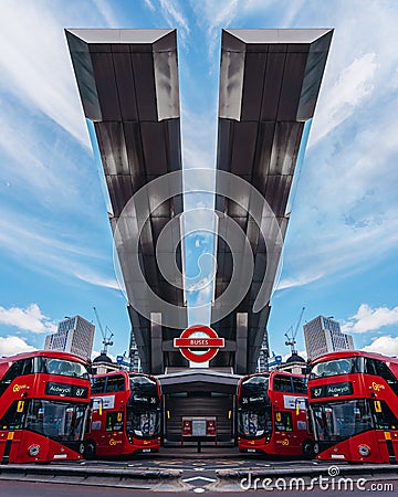 Beautiful architecture design of Vauxhall bus stop station on sunny day in west part of the city Editorial Stock Photo