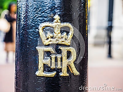 Royal cypher of the Queen in London, hdr Editorial Stock Photo