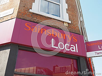 Sainsbury supermarket storefront in London Editorial Stock Photo