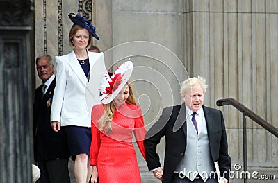 London, UK - 06.03.2022: Conservatives Boris Johnson, Liz Truss and Carrie Johnson leaves st Pauls cathedral after platinum jubile Editorial Stock Photo