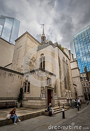 London, UK: The Dutch Church located on Austin Friars in the City of London Editorial Stock Photo