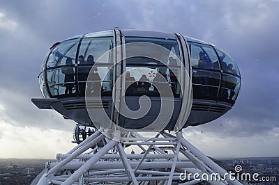 London, UK: London Eye observation wheel, close up of a capsule Editorial Stock Photo