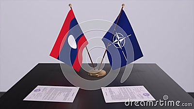 London, UK - 15 February 2023: Laos country national flag and NATO flag. Politics and diplomacy illustration Cartoon Illustration