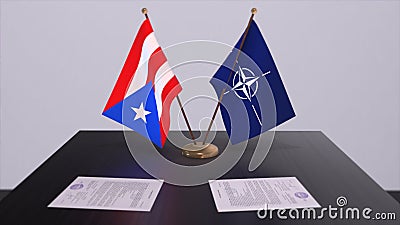 London, UK - 15 February 2023: Puerto Rico country national flag and NATO flag. Politics and diplomacy illustration Cartoon Illustration