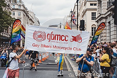 Gay Bikers Motorcycle Club celebrating London LGBTQ Pride Parade Editorial Stock Photo