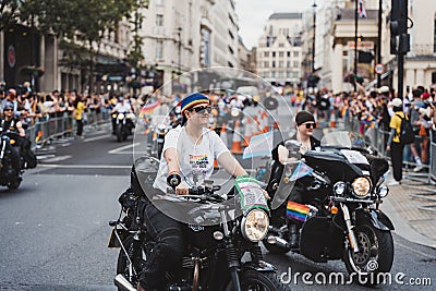 Gay Bikers Motorcycle Club celebrating London LGBTQ Pride Parade Editorial Stock Photo