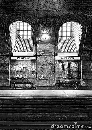 Platform of Baker Street tube station, black Editorial Stock Photo