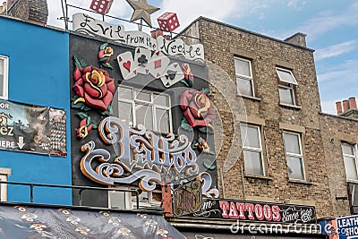 Art on the building walls in Camden, London Editorial Stock Photo