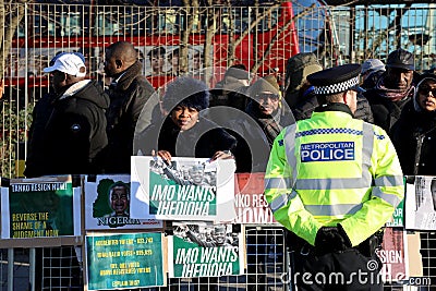 Supporters of Emeka Ihedioha former governor of Imo State, protest outside the UK Africa Editorial Stock Photo