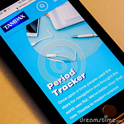 Tampax Period Tracker App Screenshot On A Mobile Or Smart Phone Editorial Stock Photo