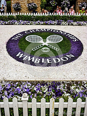 Flower arrangement at The Wimbledon Tennis Championships. London, UK Editorial Stock Photo