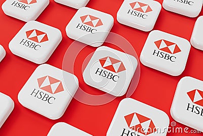 LONDON, UK - July 2023: HSBC bank company logo. 3D Rendering Editorial Stock Photo