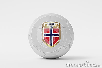 LONDON, UK - July 2023: Norway national football team logo badge on a soccer ball. 3D Rendering Editorial Stock Photo