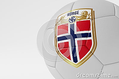 LONDON, UK - July 2023: Norway national football team logo badge on a soccer ball. 3D Rendering Editorial Stock Photo