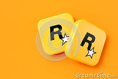 LONDON, UK - July 2023: Rockstar video game company logo. 3D Rendering Editorial Stock Photo