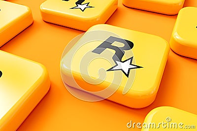 LONDON, UK - July 2023: Rockstar video game company logo. 3D Rendering Editorial Stock Photo