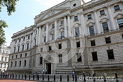 View of HM Treasury, the UKâ€™s finance ministry, on Horse Guards Road Editorial Stock Photo