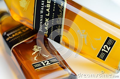 LONDON, UK - 15 JUNE 2023 Johnnie Walker Black Label is a rich and smooth blend of Scotch whiskeys aged for at least 12 years, Editorial Stock Photo