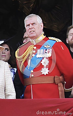 London, uk, June 2018- Prince Andrew at Trooping the colour with Royal Family on Balcony at Buckingham Palace, June Editorial Stock Photo