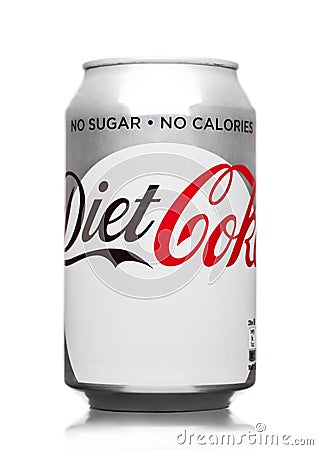 LONDON,UK - MARCH 21, 2017 : A can of Coca Cola Diet drink on white. The drink is produced and manufactured by The Coca-Cola Comp Editorial Stock Photo