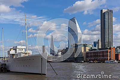 HMS Wellington moored on the River Thames in London on March 11, 2019 Editorial Stock Photo