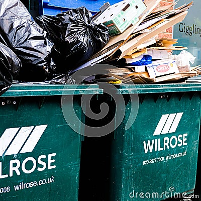 Industrial Waste Wheely Bins Full Of Waste With No People Editorial Stock Photo