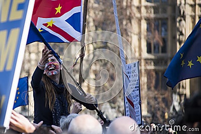 Woman in a pro Europe march Editorial Stock Photo