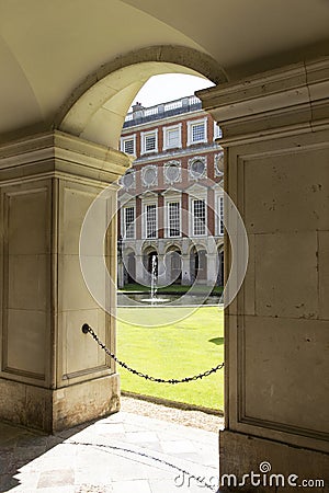 Courtyard at Hampton Court Palace which was originally built for Cardinal Thomas Wolsey 1515, later Editorial Stock Photo