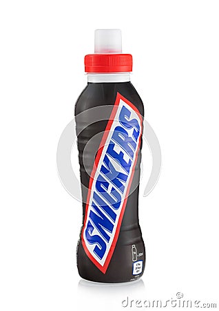 LONDON,UK - MAY 28, 2022: Snickers cocoa chocolate milk drink on white background Editorial Stock Photo