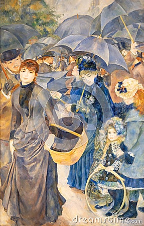 The Umbrellas painting by Pierre-Auguste Renoir, is an oil-on-canvas exposed in National Gallery of Editorial Stock Photo