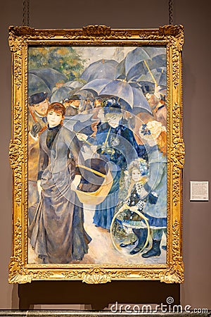 The Umbrellas painting by Pierre-Auguste Renoir, is an oil-on-canvas exposed in National Gallery of Editorial Stock Photo