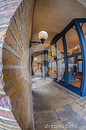 Colonnade with Cote Brasserie located in Hays Galleria, London Editorial Stock Photo